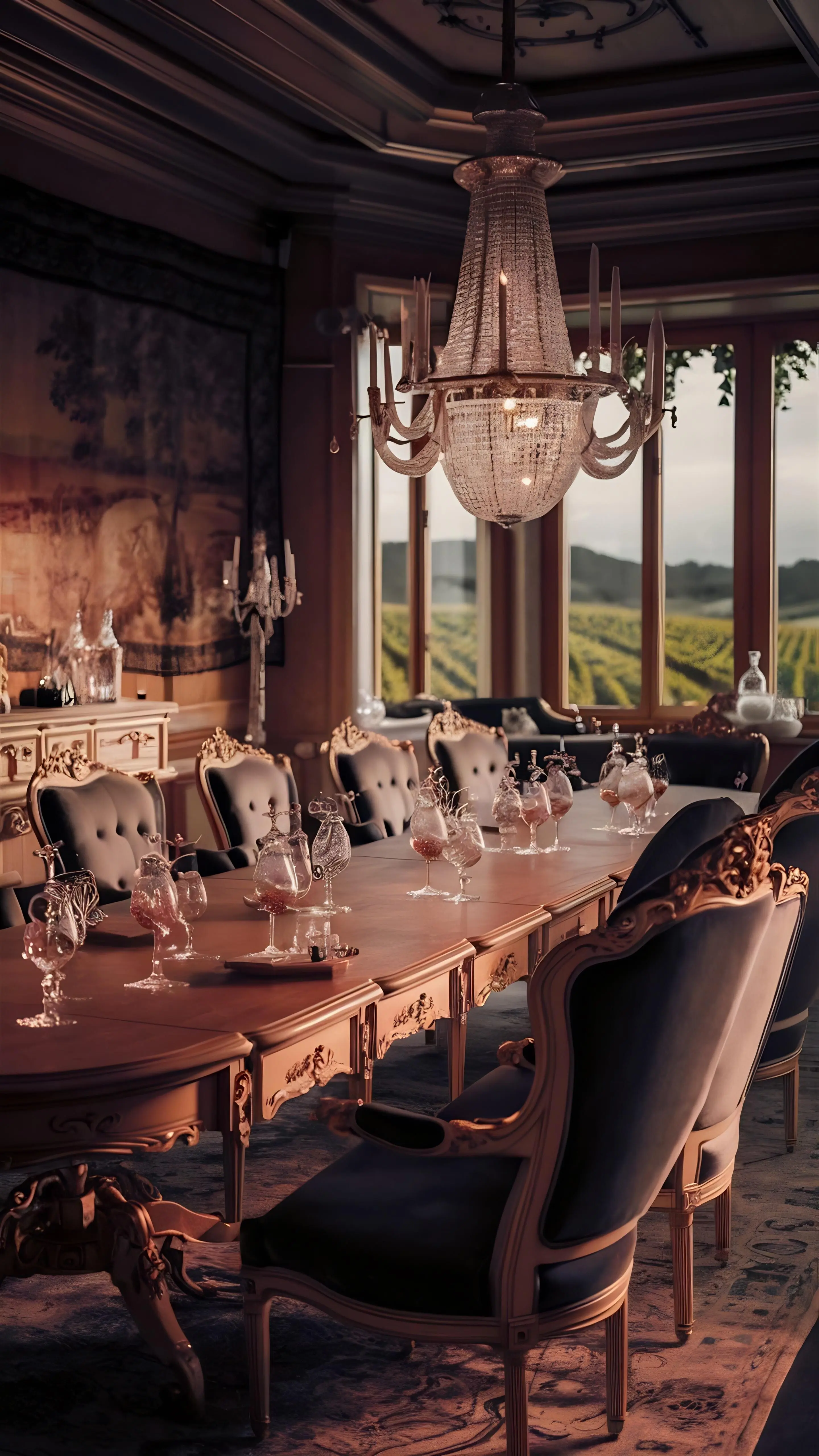 A beautiful, luxurious setting for enjoying wine, featuring planned and designed furniture.