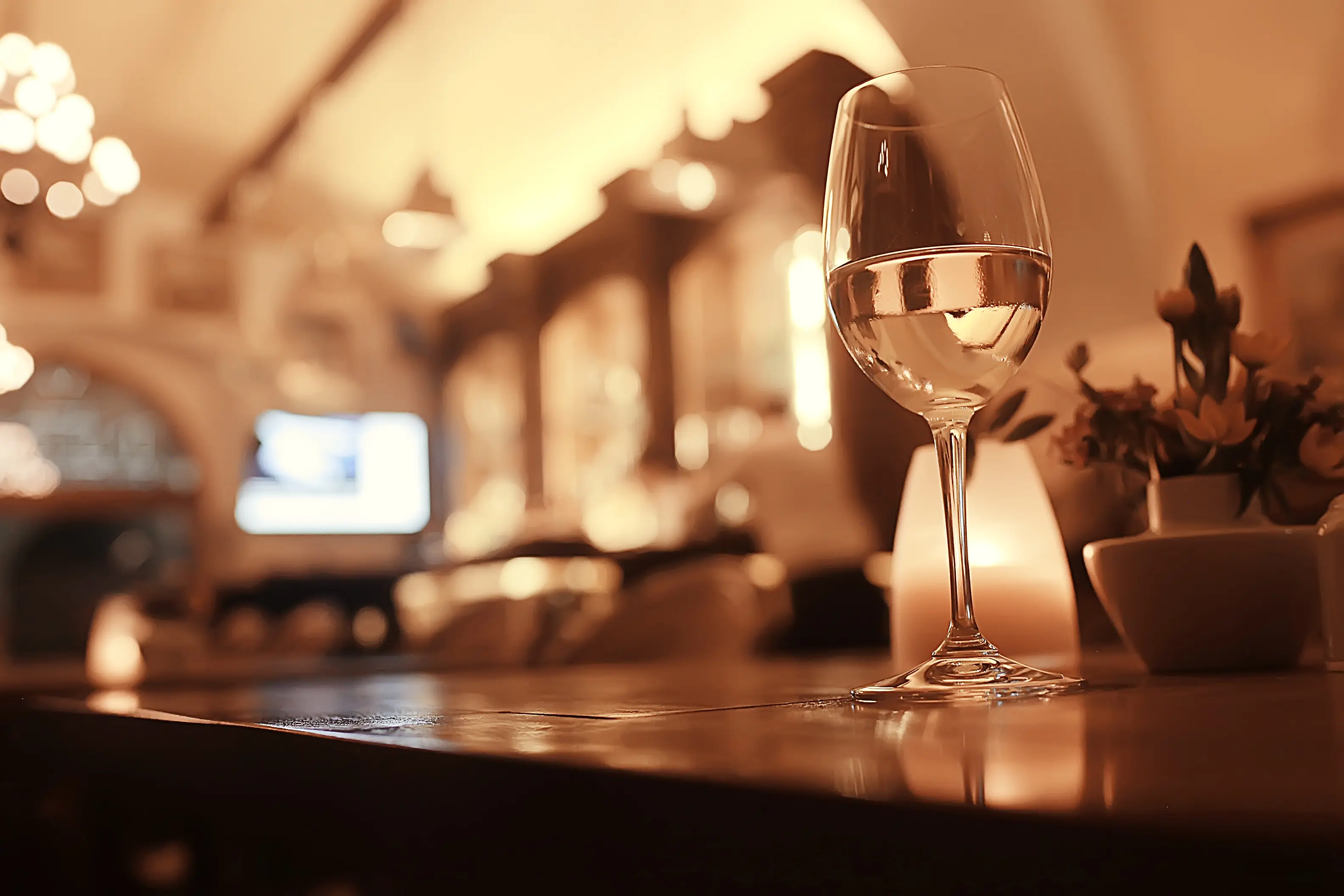 Restaurant backdrop with restaurant objects against a blurred background, beautiful bokeh, vintage-colored cafe background.